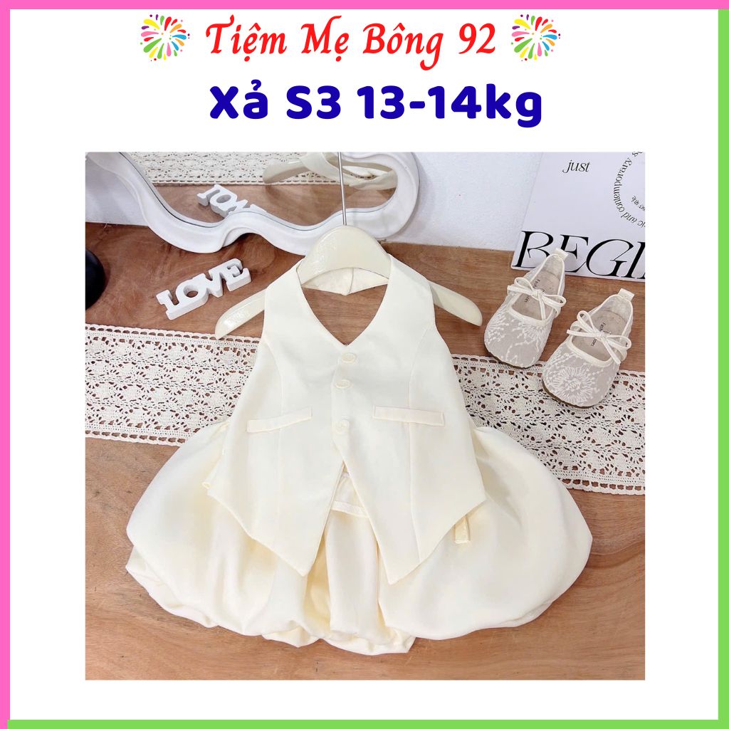 Xả S3 13-14kg : Sét bộ kem gile chân váy bồng bé gái HG7